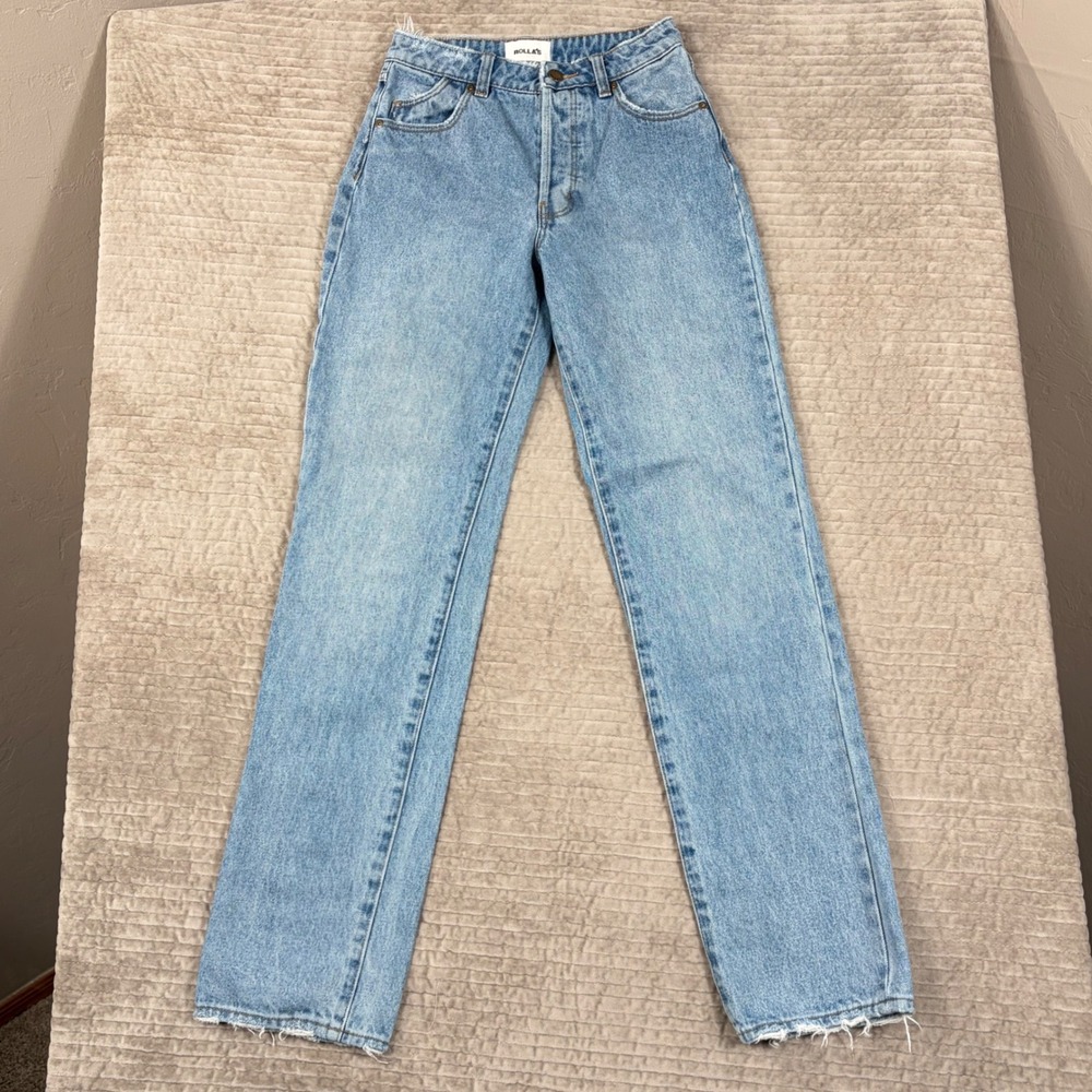 Rollas Classic Straight Jeans High Rise Light Wash Blue Denim Size 24 Aussie 6